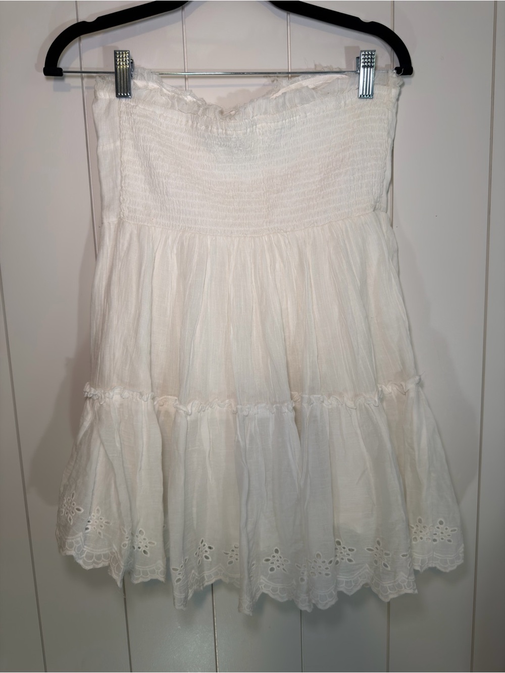 Aeropostale White Strapless Eyelet Tiered Mini Dress - Picture 4 of 8